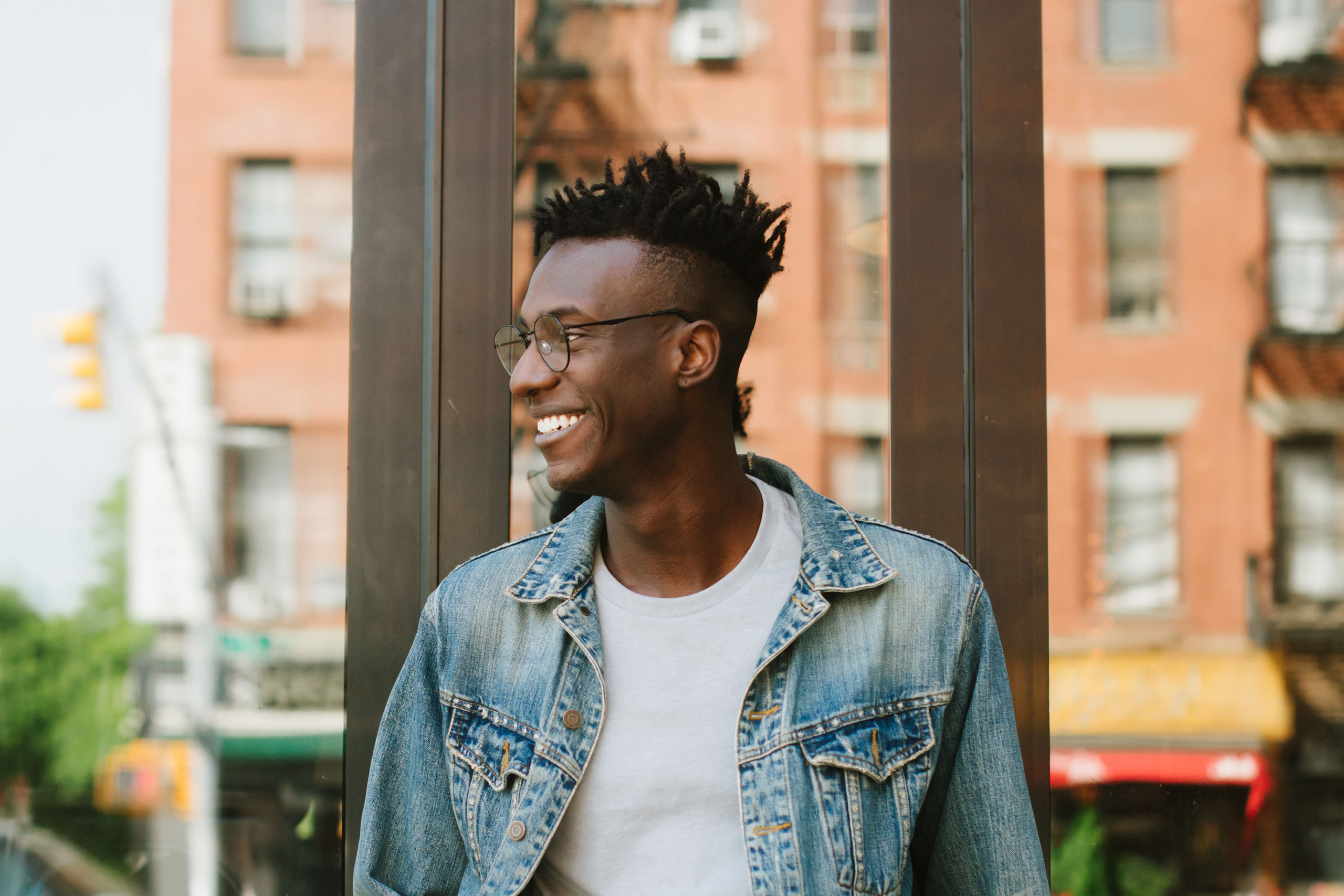 Man wearing jean jacket